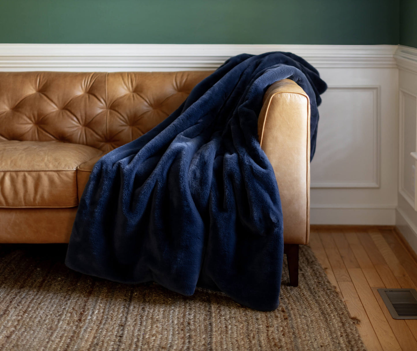 Blue luxury blanket on a sofa